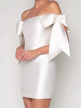 Off-Shoulder Mini Dress with Statement Bow Sleeves - White